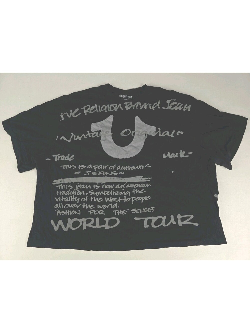 True Religion SCRIPT SS BOXY TEE Tshirt Sz XL Limited AOP Cursive DS World Tour